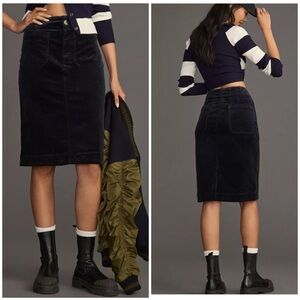 Anthropologie Maeve Colette Black Corduroy Pencil Skirt Patch Pockets Sz XXS